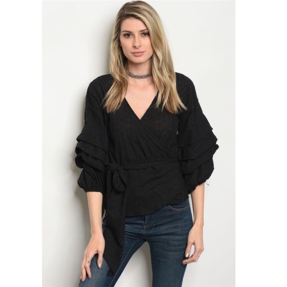 💖Eyelet Wrap Black Top S-M-L💖 - Picture 3 of 6